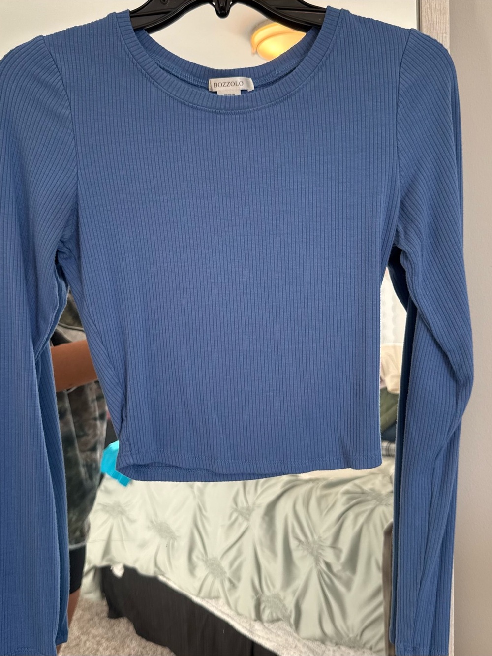 Cropped Blue Long Sleeve Top